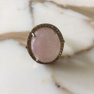 Pavé Rose Quartz Carved Vintage Flower Ring